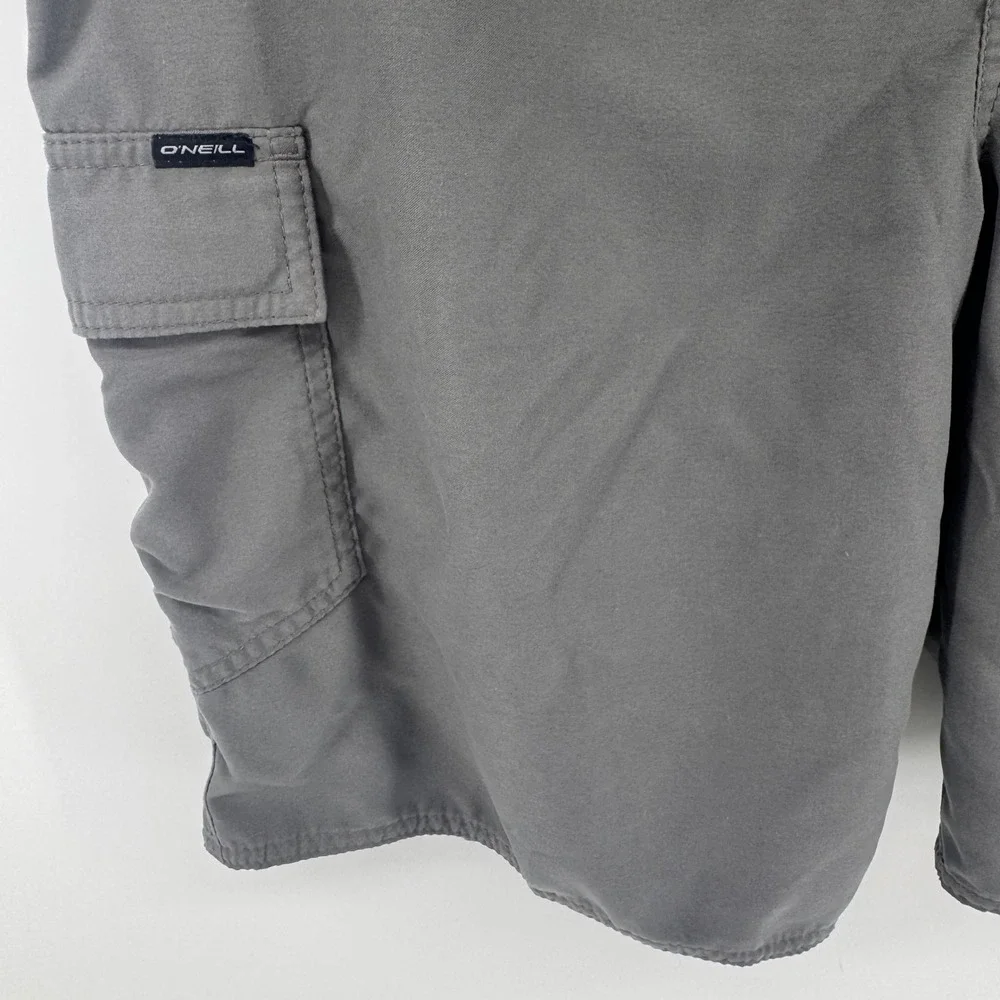 O'Neill Mens Gray Solid Cargo Board Shorts Swim Trunks Size 33 Surf Casual Beach